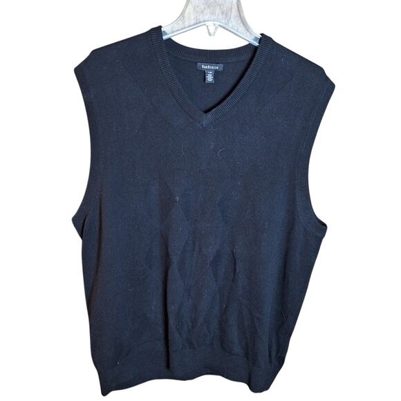 Vanheusen Men's Large Black Argyle Academia Knit Sweater Vest - Picture 1 of 5